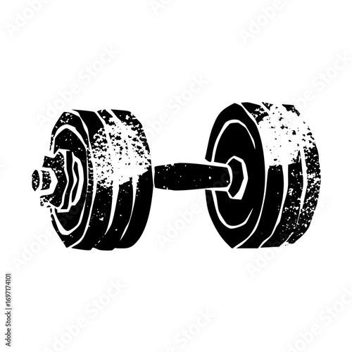 Vector Black barbell weightlifting with distressed texture.