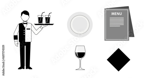 Elegant Restaurant Service Icons Set, Perfect for Website Design, Menu Illustrations, and Culinary Arts Presentations, Enhance Your Visual Storytelling.