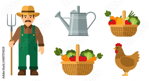 Charming Farming Icons Illustration, Perfect for Agricultural Education Materials, Farm-to-Table Marketing, and Children's Educational Resources
