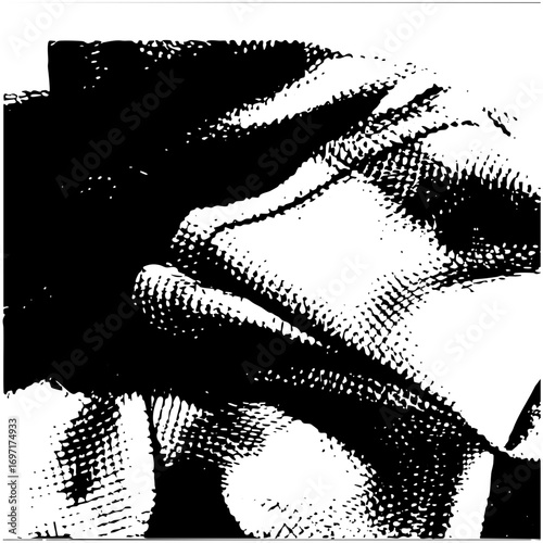 Vector Dramatic portrait of a woman with expressive eyes and shadowed features.