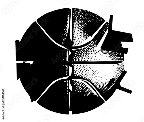 Vector Deconstructed basketball with halftone texture