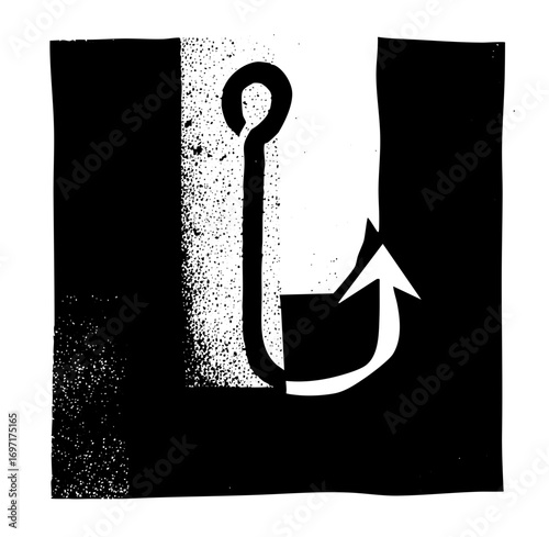 Vector White fishing hook with an upward arrow.