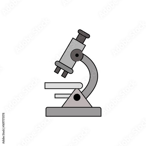 Microscope lab icon. Scientific research vector. Medical discovery symbol. Biology equipment element.