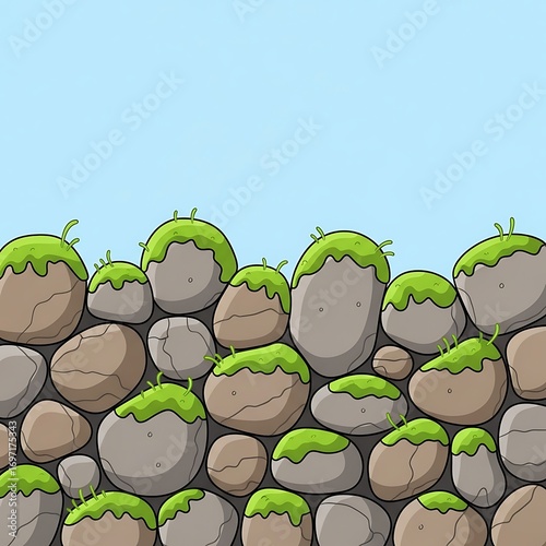 Moss-Covered Stonewall Illustration: A Serene Landscape Background with Nature's Touch