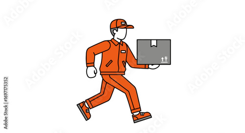 Delivery service man running with a box, flat vector design illustration for shipping company, logistics, and e-commerce themes. Perfect for website graphics or app design.