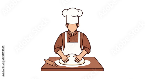 Baker Shaping Dough Illustration for Culinary Arts Education or Restaurant Promotions, Showcasing Baking Process and Skill of a Professional Chef