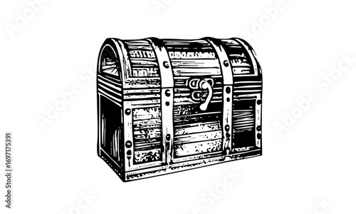 Vector Vintage treasure chest with ornate lock.