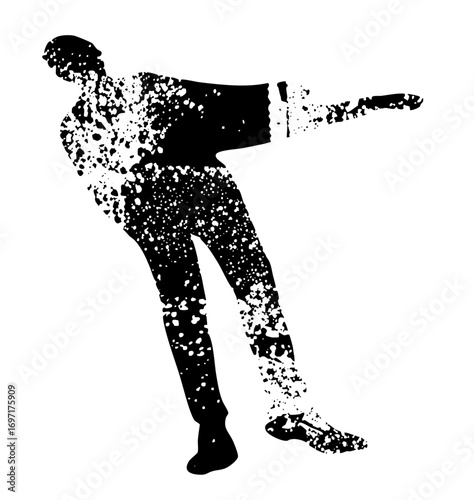 Vector Dynamic figure of a person in motion illustrated with a dissolving effect.