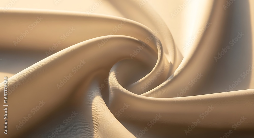 Fototapeta premium Luxurious beige fabric swirling into a captivating spiral with soft textures and gentle light