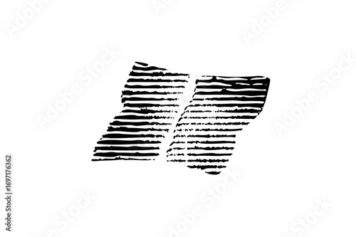 Vector Abstract black letterform featuring textured parallel lines.
