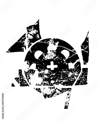 Vector Distressed robotic face with circular .