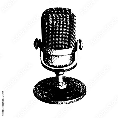 Vector Vintage microphone with detailed mesh and base.