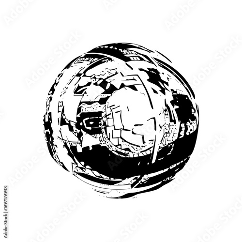 Vector Abstract globe with fragmented geometric shapes.