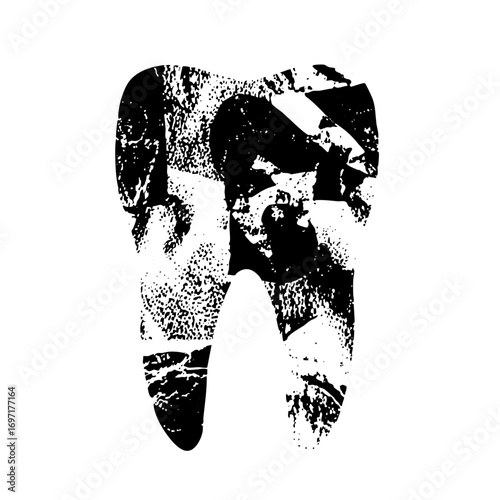 Vector Abstract tooth with distressed texture.