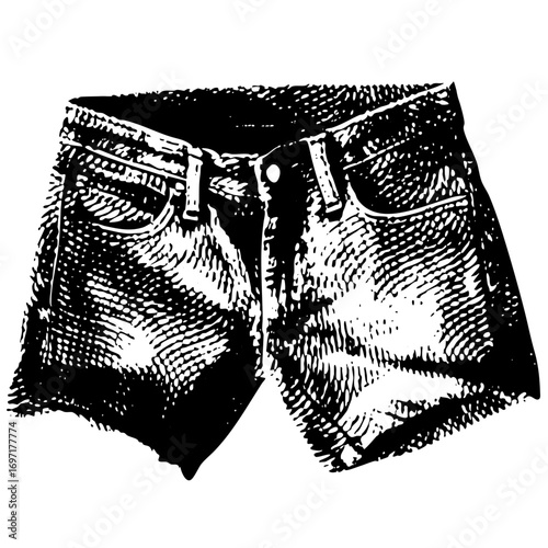 Vector Detailed denim shorts with pocket details.