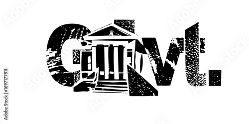 Vector Monumental typographic integrates a classical building within bold letterforms.