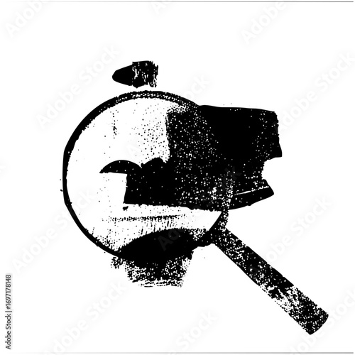 Vector Magnifying glass examining a stylized helmet .
