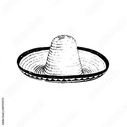 Vector Detailed of a traditional straw sombrero hat.
