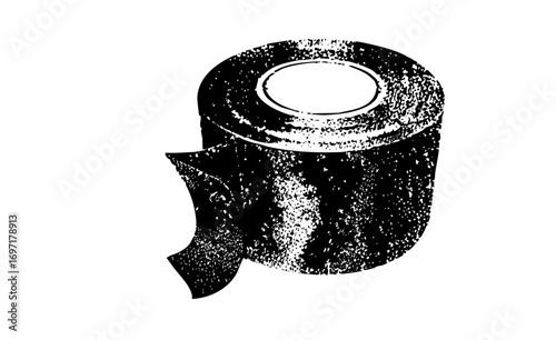 Vector Black and white of a toilet paper roll with a loose end.