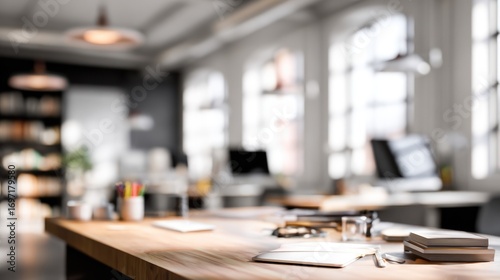 Wallpaper Mural Modern Office Workspace: Desk with Notebooks and Sunlight Torontodigital.ca