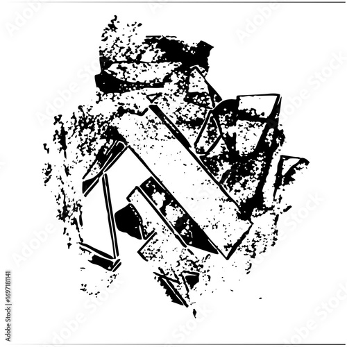 Vector Abstract geometric shapes create a dynamic distressed composition.