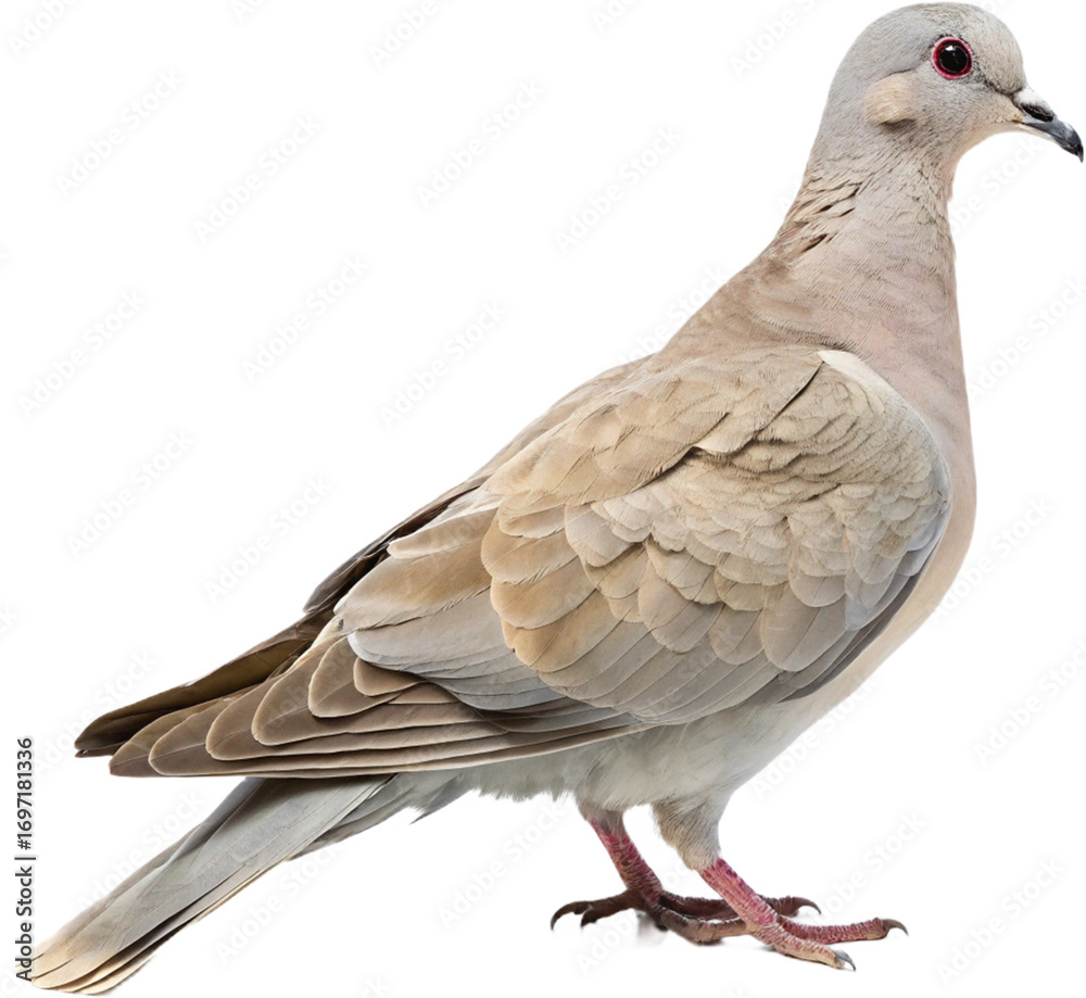 Naklejka premium Elegant white pigeon stands poised, a symbol of peace and freedom, ready for your creative projects. 