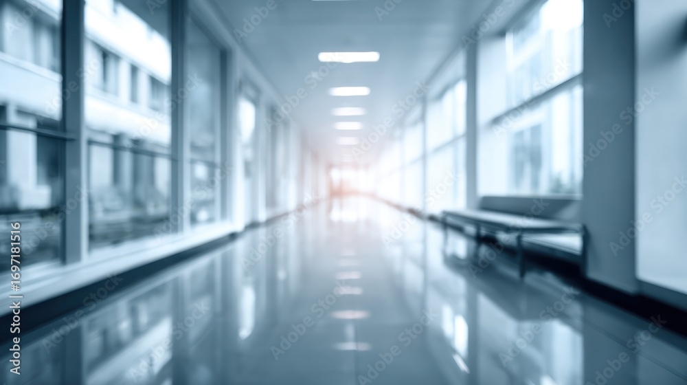 Fototapeta premium Modern Hospital Corridor: A Sterile and Calm Atmosphere