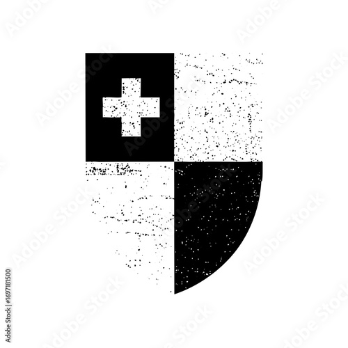 Vector Heraldic shield with a white cross on a black field.
