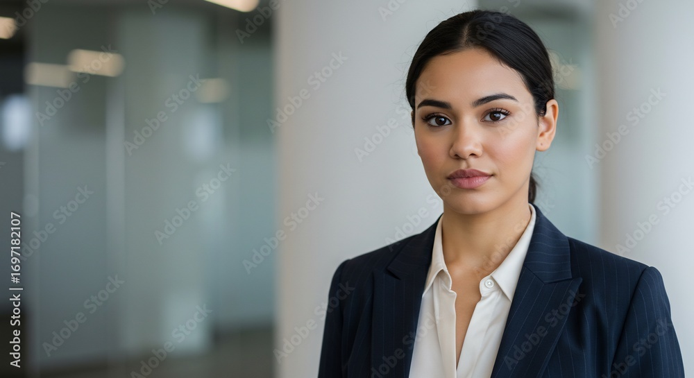 Naklejka premium Confident young woman thoughtfully poses in soft natural light. AI Generated