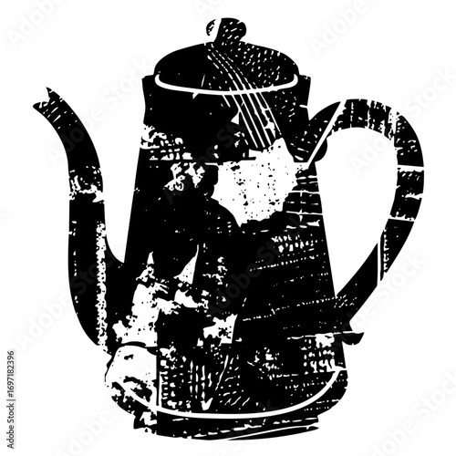 Vector Vintage metal teapot with distressed texture.