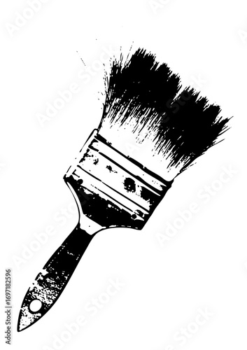 Vector Detailed of a paint brush with bristles and handle.
