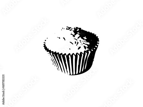 Vector Black and white cupcake with detailed liner.