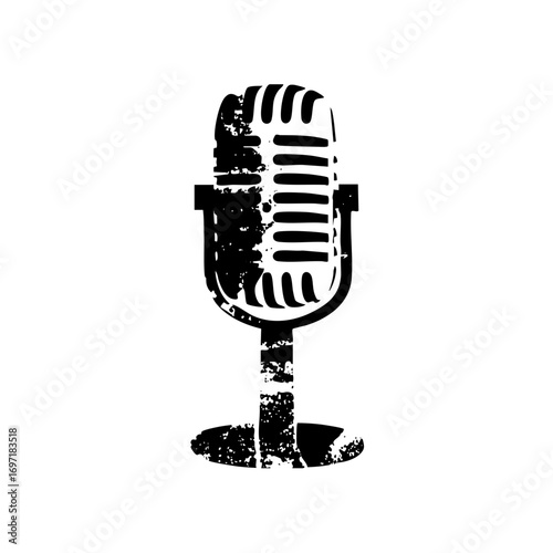 Vector Vintage microphone with distressed texture.