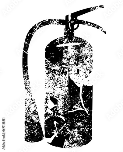 Vector Distressed fire extinguisher with textured hose.