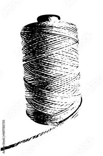 Vector Detailed of a black thread spool with loose end.