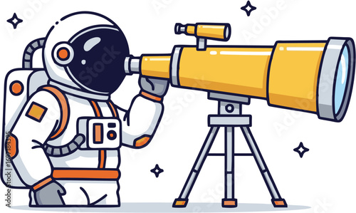 Astronaut Gazing Through a Telescope in Space A Cartoon Exploration