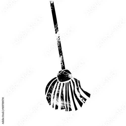 Vector Black silhouette of a cleaning broom with bristled head.
