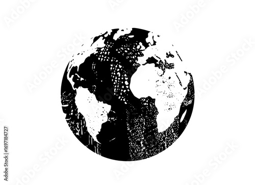 Vector Abstract globe depicts continents and oceans.