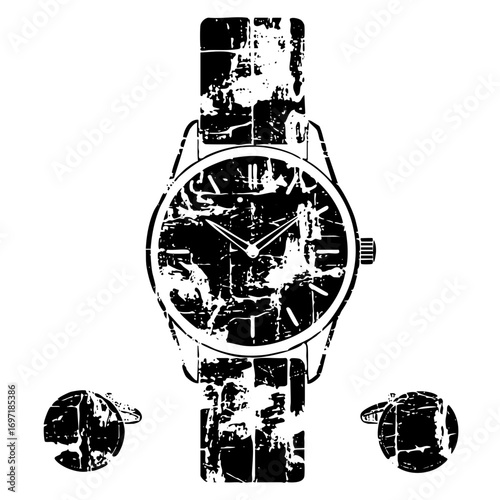Vector Distressed wristwatch with cufflinks