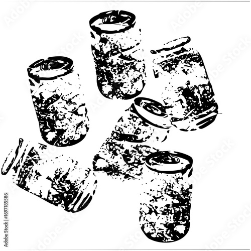 Vector Scattered beverage containers in monochrome style.