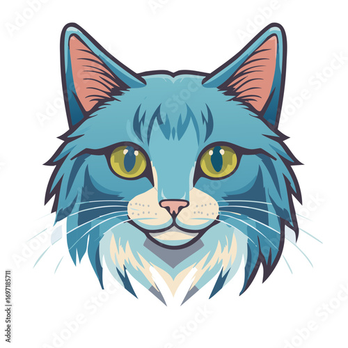 Stylized Cat Portrait with Blue Fur and Yellow Eyes Detailed Feline Face