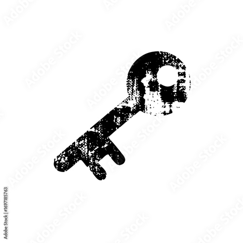 Vector Distressed skeleton key with a weathered texture.
