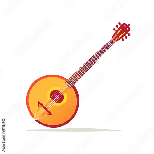 Orange Balalaika Illustration, Stringed Folk Musical Instrument with Triangular Soundboard, Colorful Graphic Acoustic Instrument