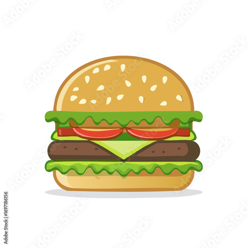 Vibrant Cheeseburger Illustration Simple Flat Design Isolated Food Graphic