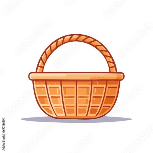 Simple cartoon illustration of an empty woven wicker basket with a handle