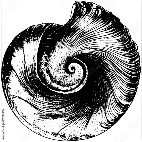 Vector Detailed nautilus showcases spiral growth.