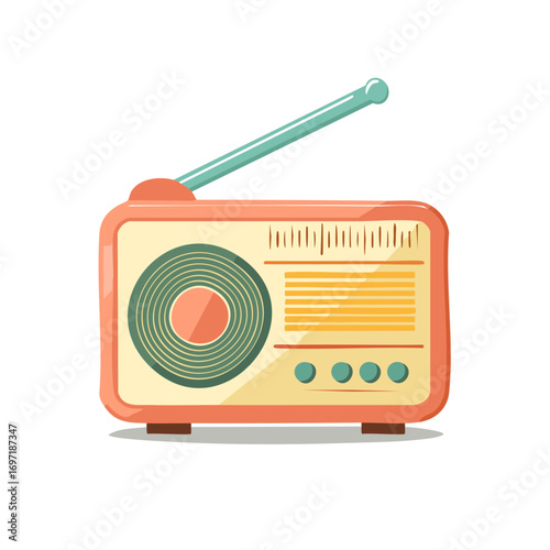 Vibrant vintage style radio receiver with antenna and tuning display