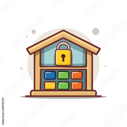 Colorful Cartoon House with Padlock Security System and Cubbies Inside