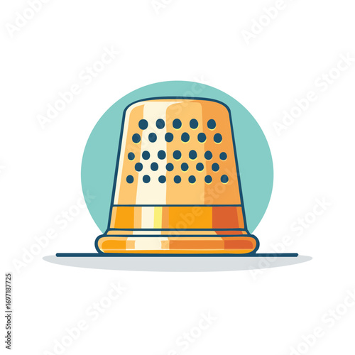 Stylized Golden Thimble Vector Illustration for Sewing Needlework and Craft Projects