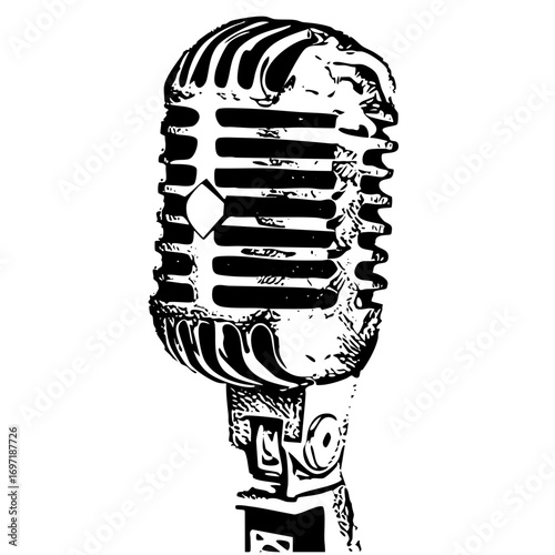 Vector Vintage microphone with detailed metalwork.
